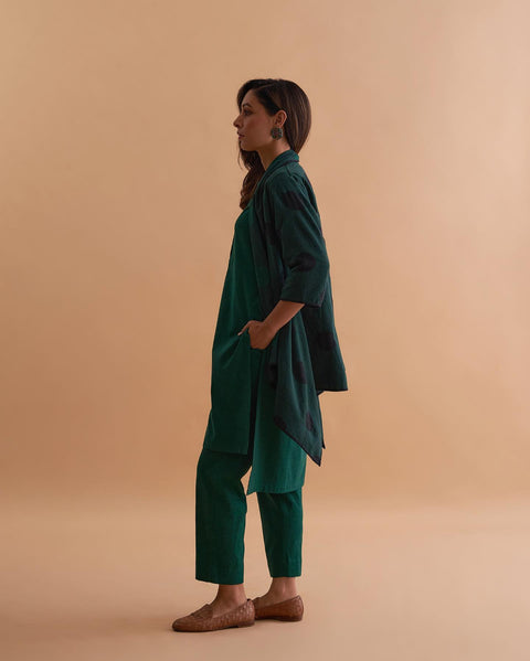 Emerald Green & Black Handwoven Polka Dot Reversible Cape