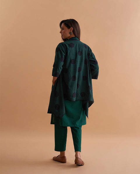 Emerald Green & Black Handwoven Polka Dot Reversible Cape