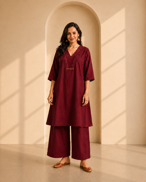 Burgundy Handwoven Cotton Set