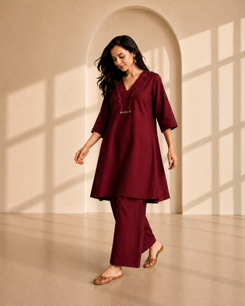 Burgundy Handwoven Cotton Set