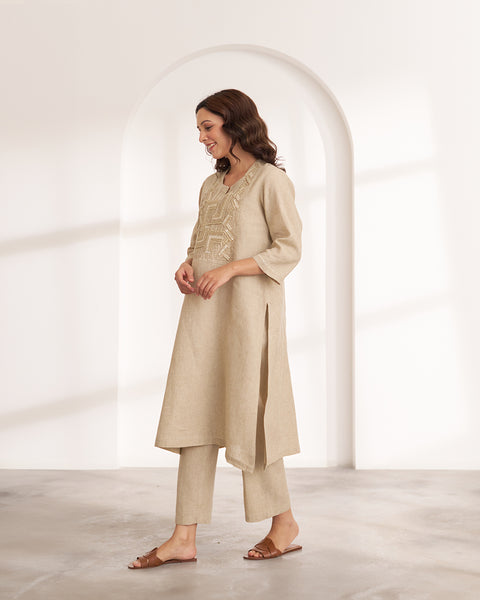 The Sand Beige Hemp Kurta & Pants Set