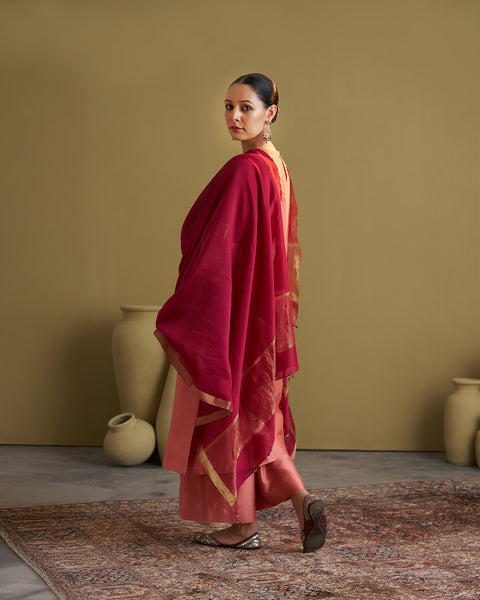 The Peach Silk Chanderi & Banarasi Set with Handwork