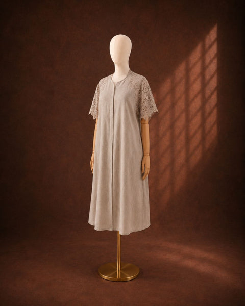 Beige Pure Hemp & Lace Dress