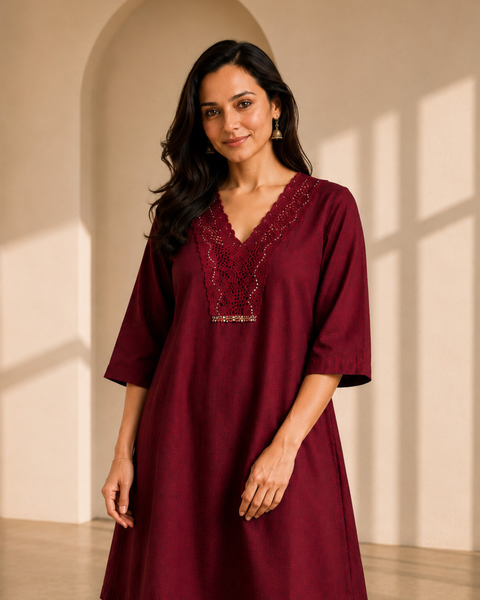 Burgundy Handwoven Cotton Set