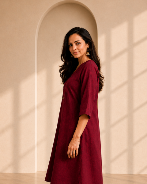 Burgundy Handwoven Cotton Set