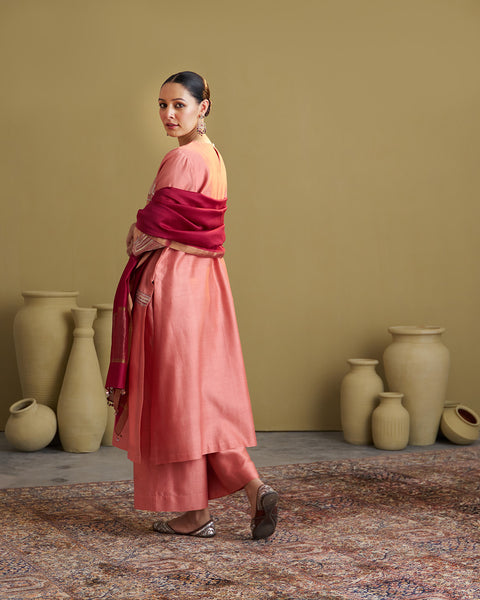 The Peach Silk Chanderi & Banarasi Set with Handwork
