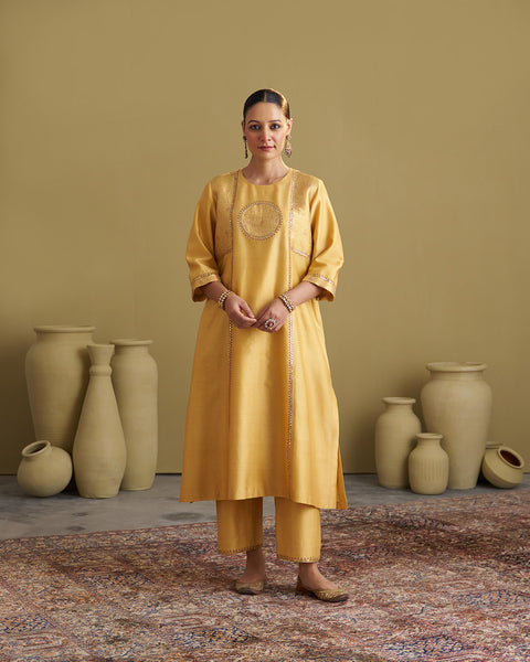 Light Yellow Silk Chanderi & Banarasi Set