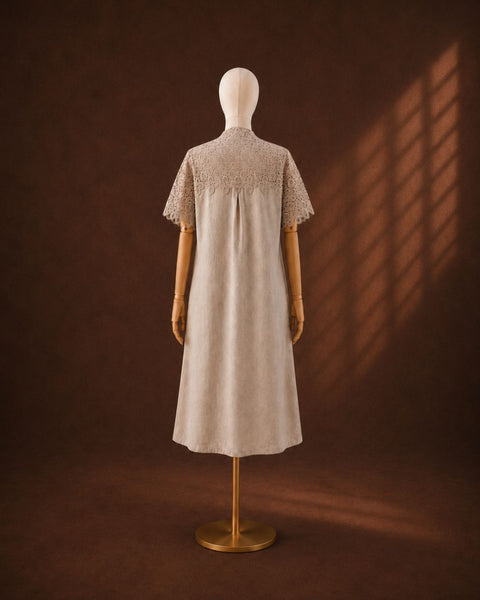 Beige Pure Hemp & Lace Dress
