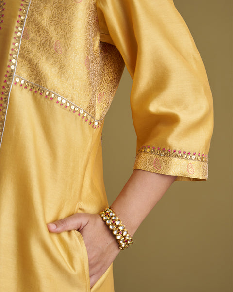 Light Yellow Silk Chanderi & Banarasi Set