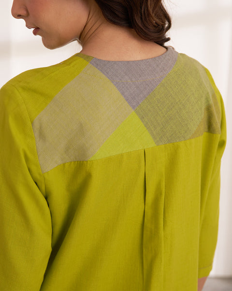 Lime Handwoven Cotton & Check Kurta