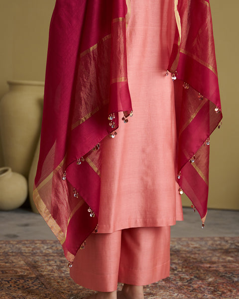 The Peach Silk Chanderi & Banarasi Set with Handwork