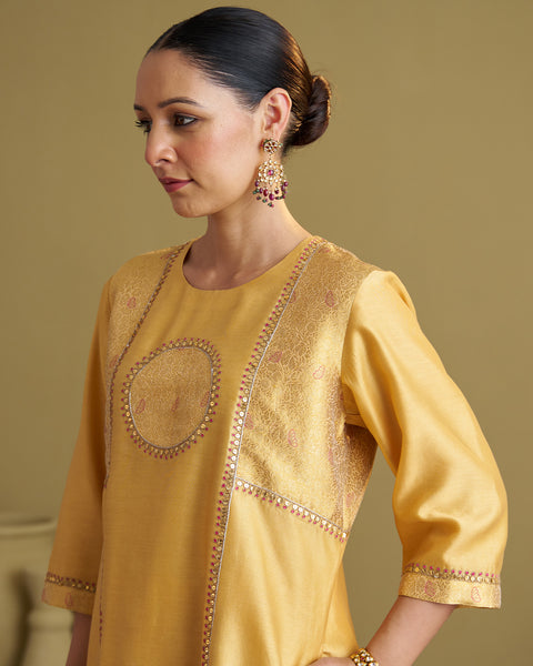 Light Yellow Silk Chanderi & Banarasi Set