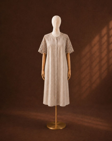 Beige Pure Hemp & Lace Dress