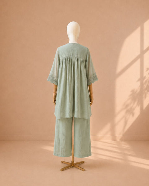 Mint Green Mul Chanderi & Lace Set