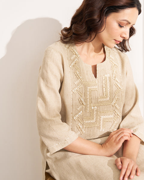 The Sand Beige Hemp Kurta & Pants Set