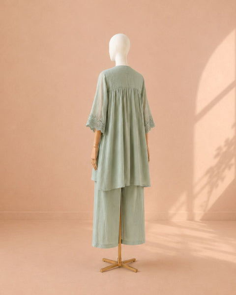 Mint Green Mul Chanderi & Lace Set