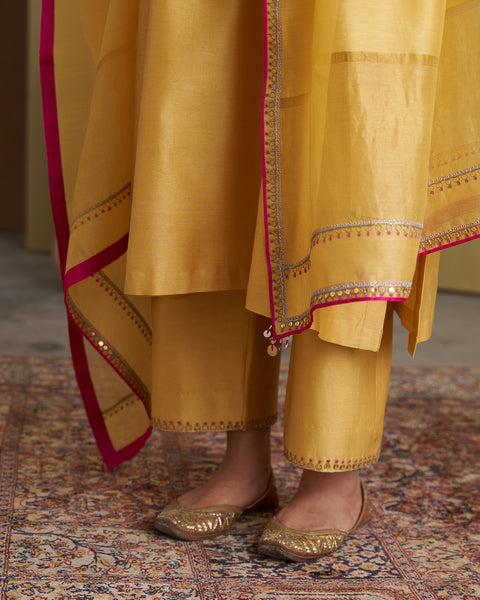 Light Yellow Silk Chanderi & Banarasi Set