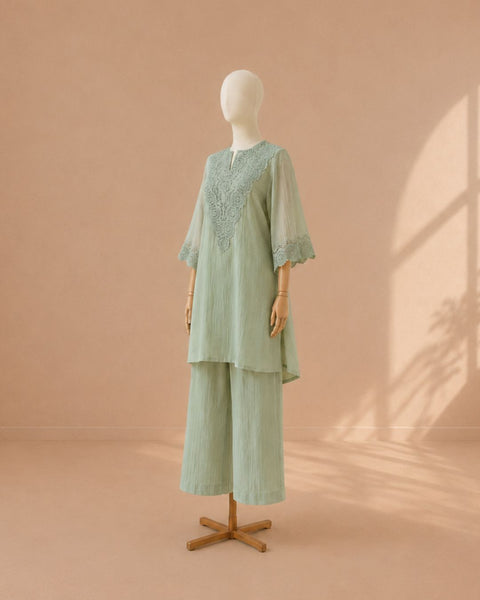 Mint Green Mul Chanderi & Lace Set
