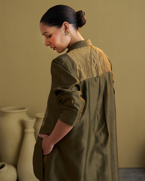 The Olive Green Silk Chanderi Set