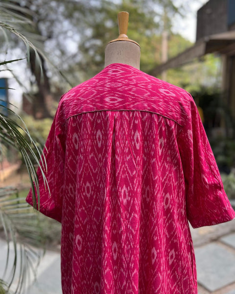 Watermelon Red  Handwoven Ikat Kurta With Handwork (M-L)