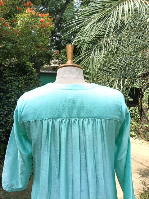 Aqua Blue Silk Chanderi Kurta Set with handwork