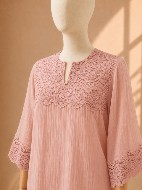 Rose Pink Mul Chanderi & Lace Set