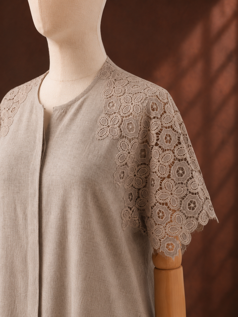 Beige Pure Hemp & Lace Dress