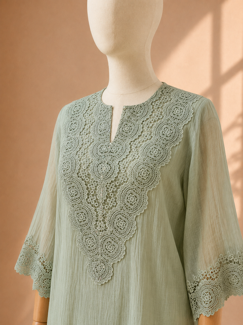 Mint Green Mul Chanderi & Lace Set