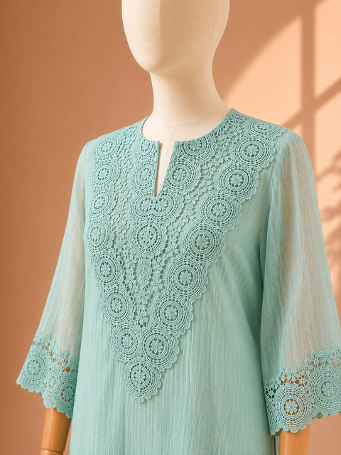 Aqua Blue Mul Chanderi & Lace Set