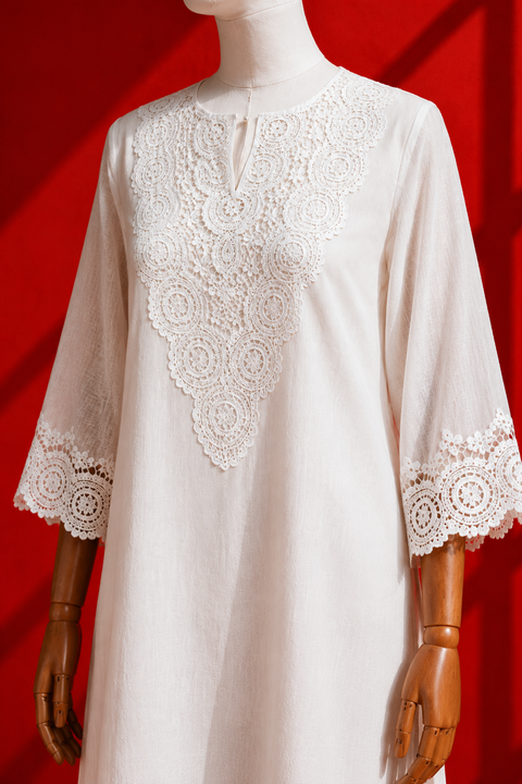White Mul Chanderi & Lace Kurta Set
