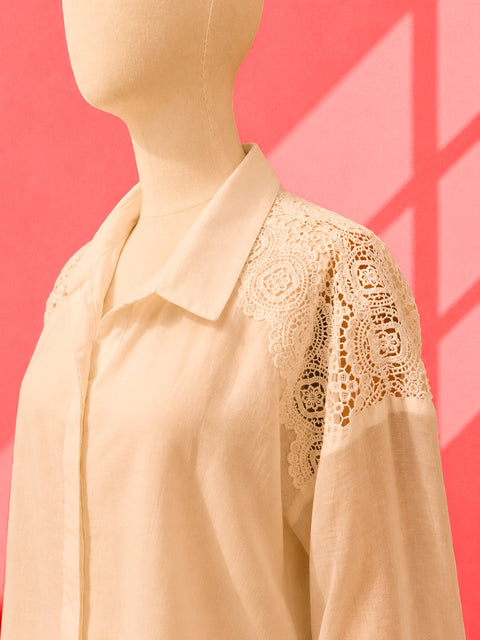 Off-White Mul Chanderi & Lace Shirt