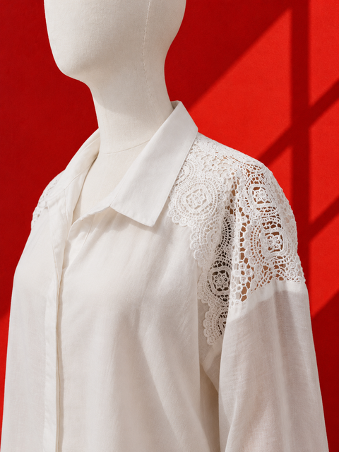 White Mul Chanderi & Lace Shirt