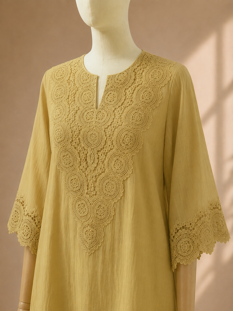 Butter Yellow Mul Chanderi & Lace Set