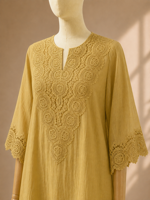 Butter Yellow Mul Chanderi & Lace Set