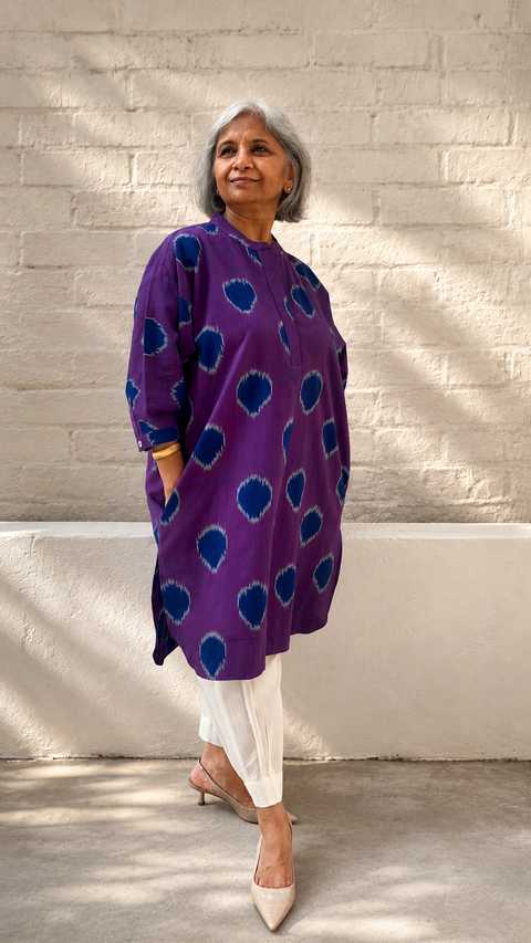 The Dot Ikat Anti-fit Kurta - Purple