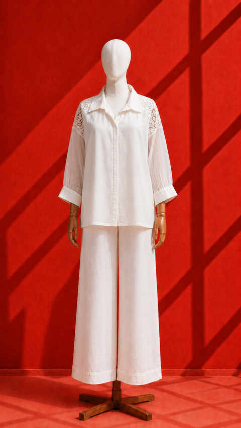 White Mul Chanderi & Lace Shirt