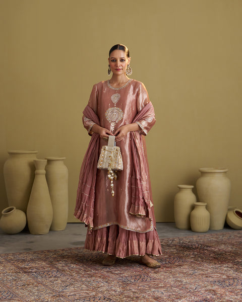 Rose Pink Crushed Silk Chanderi Dupatta