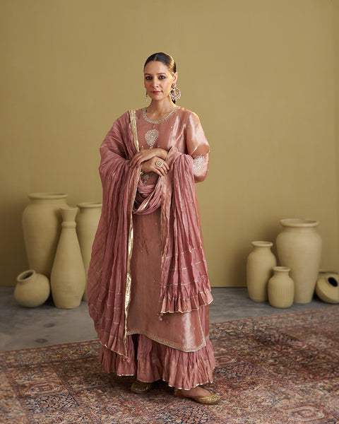 Rose Pink Crushed Silk Chanderi Dupatta