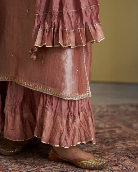Rose Pink Crushed Silk Chanderi Dupatta
