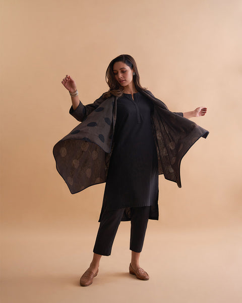 Fawn & Black Handwoven Polka Dot Reversible Cape