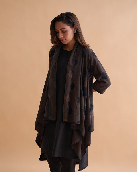 Fawn & Black Handwoven Polka Dot Reversible Cape