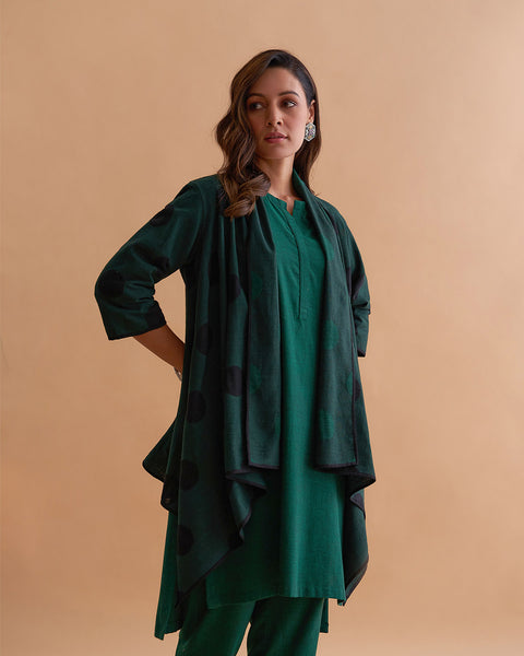 Emerald Green & Black Handwoven Polka Dot Reversible Cape
