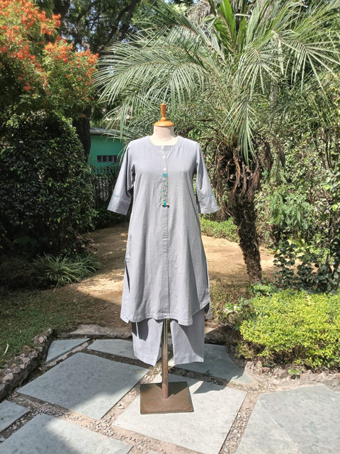 Grey Handwoven Cotton Kurta Set