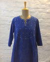 Royal Blue Handwoven Cotton With Block Printed & Handwork Kurta (S-L)