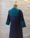 Lapis Blue Handwoven Cotton & Ikat Kurta With Handwork (XS-S)