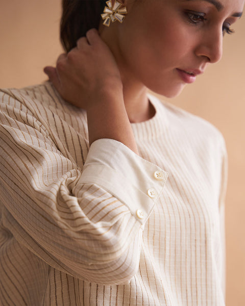 The Ivory Silk Cotton Set with Woven Tussar Weave