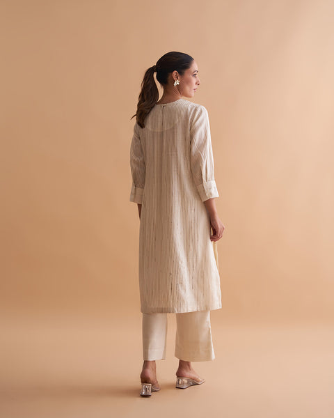 The Ivory Silk Cotton Set with Woven Tussar Weave