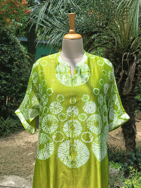 Lime Green Shibori Silk Chanderi Mukesh work Set