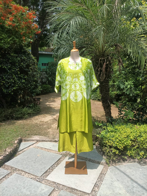 Lime Green Shibori Silk Chanderi Mukesh work Set