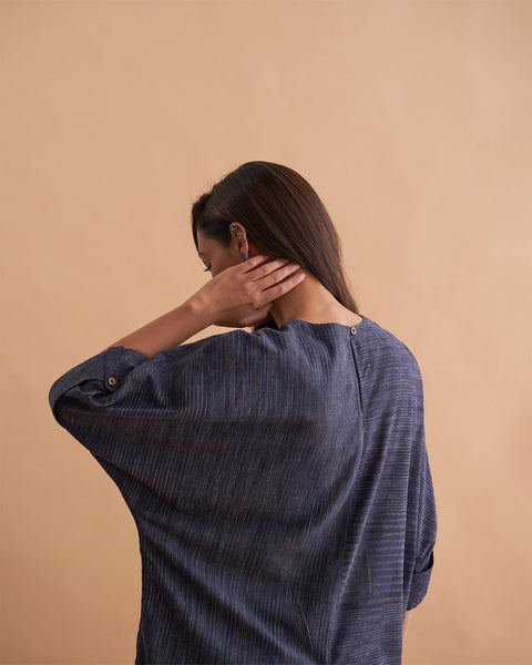 Navy Abstract Handwoven Cotton Weave Co-ord Set